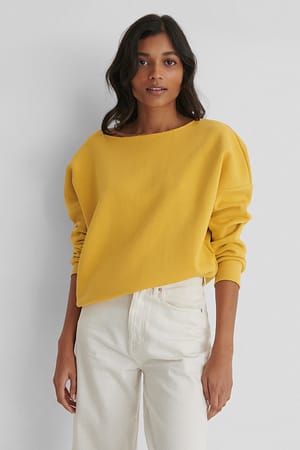 Mustard One Shoulder Raw Edge Neck Sweater
