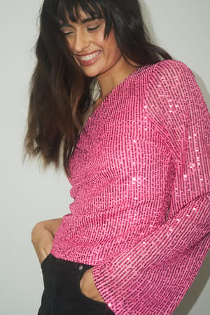 Pink One Shoulder Sequin Top