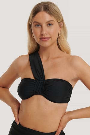 Black One Way Shoulder Strap Bikini Top