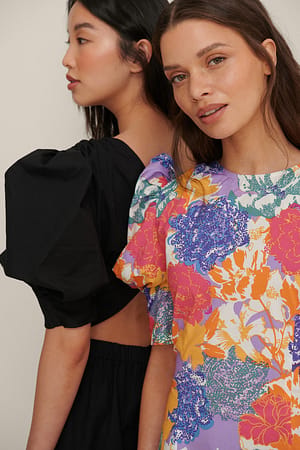 Multi Floral Print Mini-Jurk Met Open Rug