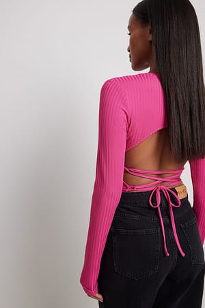 Pink Haut dos nu et dentelle côtelée