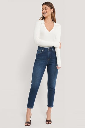 Dark Blue Comfort Mom Jeans