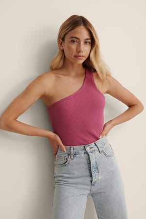 Dark Pink Organic One Shoulder Ribbed Top