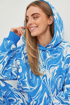 Swirl Blue Print Organic Printed Oversized Hoodie