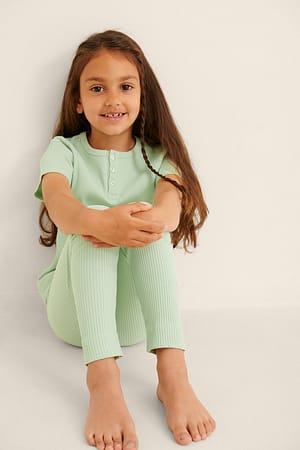 Mint Green Ekologiska ribbade leggings