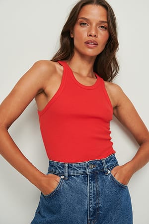 Red Ribbed Tank