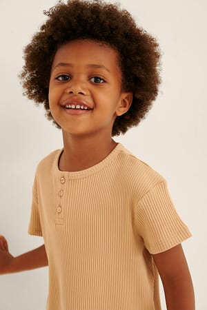 Beige Geribd T-shirt van biologisch katoen