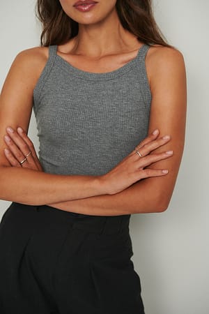 Grey Melange Round Neck Rib Singlet