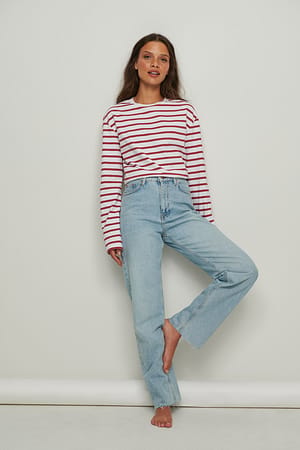 White/Red Striped Oversized Long Sleeved Top