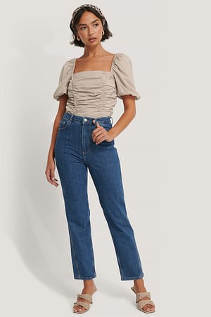 Mid Blue Twisted Seam Detail Jeans