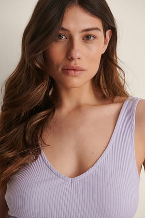 Light Lilac V-Neck Rib Top