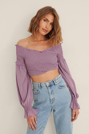 Lilac Recycelte überlappende Smock-Bluse