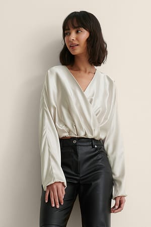 Offwhite Overlap Satin Blouse