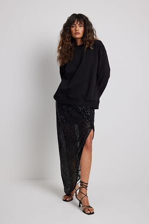 Black Midi rok met split en pailletten