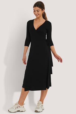 Black Overlap Tie Dress