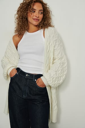 White Oversized kabelgebreide vest