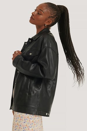 Black Übergroße Pu-Jacke