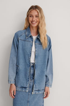 Light Blue Gerecycleerde oversized denim jack met rits