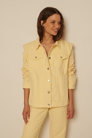 Cream Padded Shoulder Denim Jacket