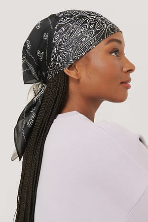 Black/Nude Paisley Pattern Satin Scarf