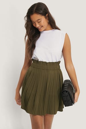 Khaki Green Paper Waist Mini Skirt