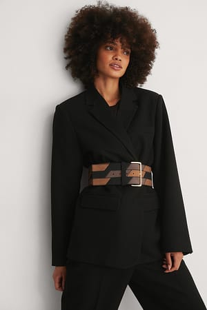 Black Combo Patchwork Look Waist Belt