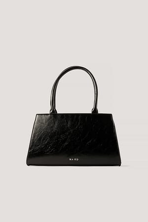 Black Patent Top Handle Bag
