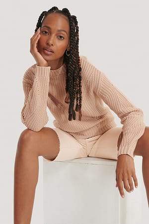 Beige Biologique Pull En Tricot À Motif