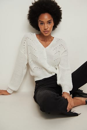 White Recycelter Strick-Cardigan mit Muster