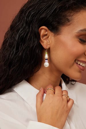 Multi Pearl Bead Hanging Earrings