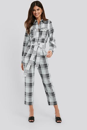 Plaid Plaid Belted Suit Pants