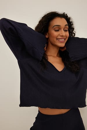 Blue Geplooide blouse met lange mouwen