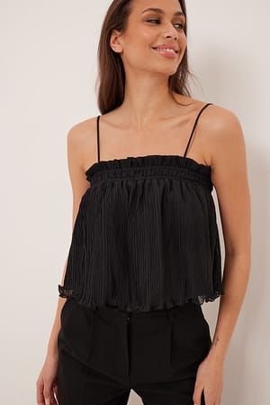 Black Plissert singlet med stropper