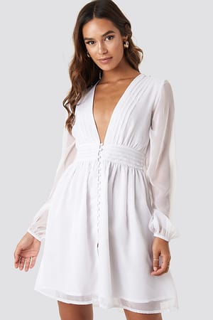 White Plunge V-Neck Mini Dress