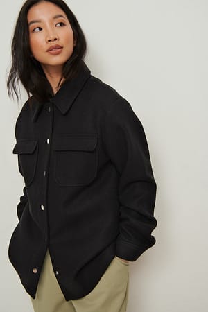 Black Gerecycleerd overshirt met drukknopen