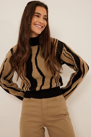 Beige Print Print Detail Sweater