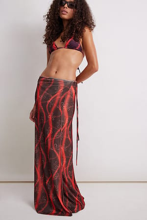 Red Flower Print Wikkelrok