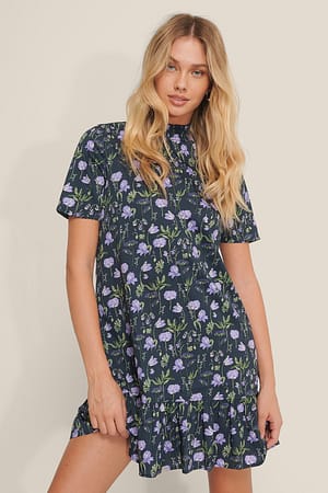 Purple Flower Bedrukte Zwierige Mini-Jurk
