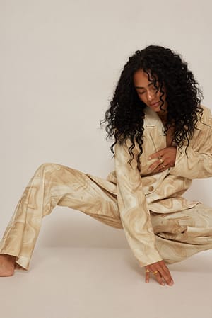 Sand Print Printed Mid Rise Wide Suit Pants