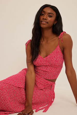 Red Flower Printed Strap Singlet