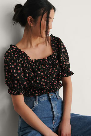 Black Flower Printed Top