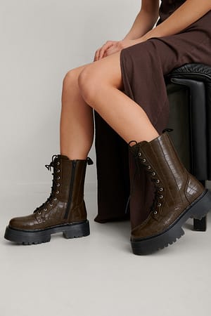Dark Brown Profile Lace Up Boots