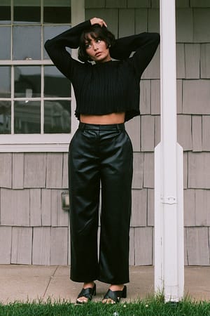 Black Halblange Pu-Hose