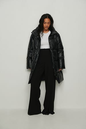 Black PU Padded Long Jacket