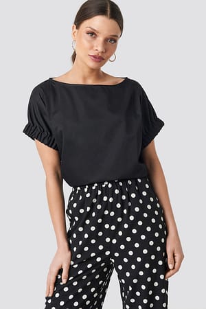Black Puff Short Sleeve Blouse