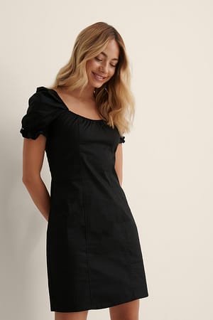 Black Puff Shoulder Mini Dress