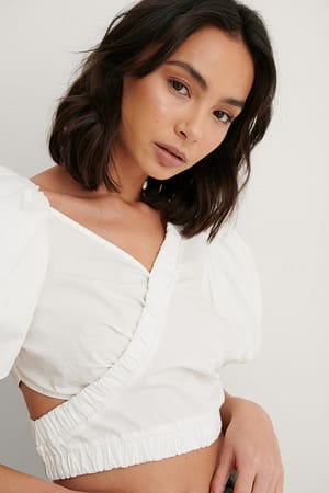 White Puff Sleeve Elastic Top
