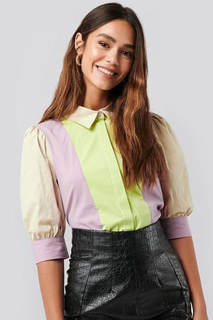 Multi Puff Sleeve Panel Blouse