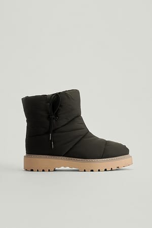 Black Quilted Low Boots
