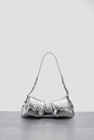 Silver Quilted Pocket Baguette Bag